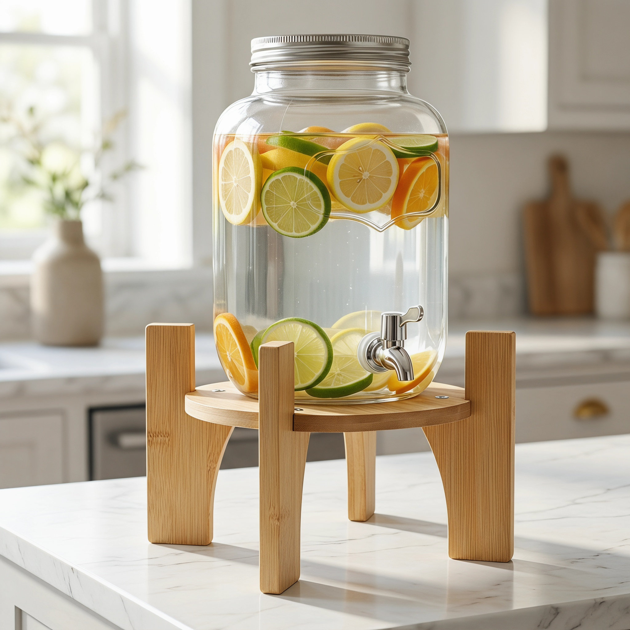 Cold Drink Dispenser - Stevige bamboe drankdispenserstandaard, bekerhouder voor waterfles,