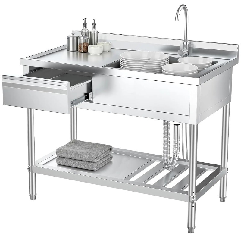 Commercial Kitchen Plumbing - RVS spoelbak met laden & afvoer,