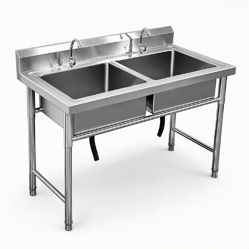 Commercial Kitchen Backsplash - Commerciële vrijstaande dubbele spoelbak van 304