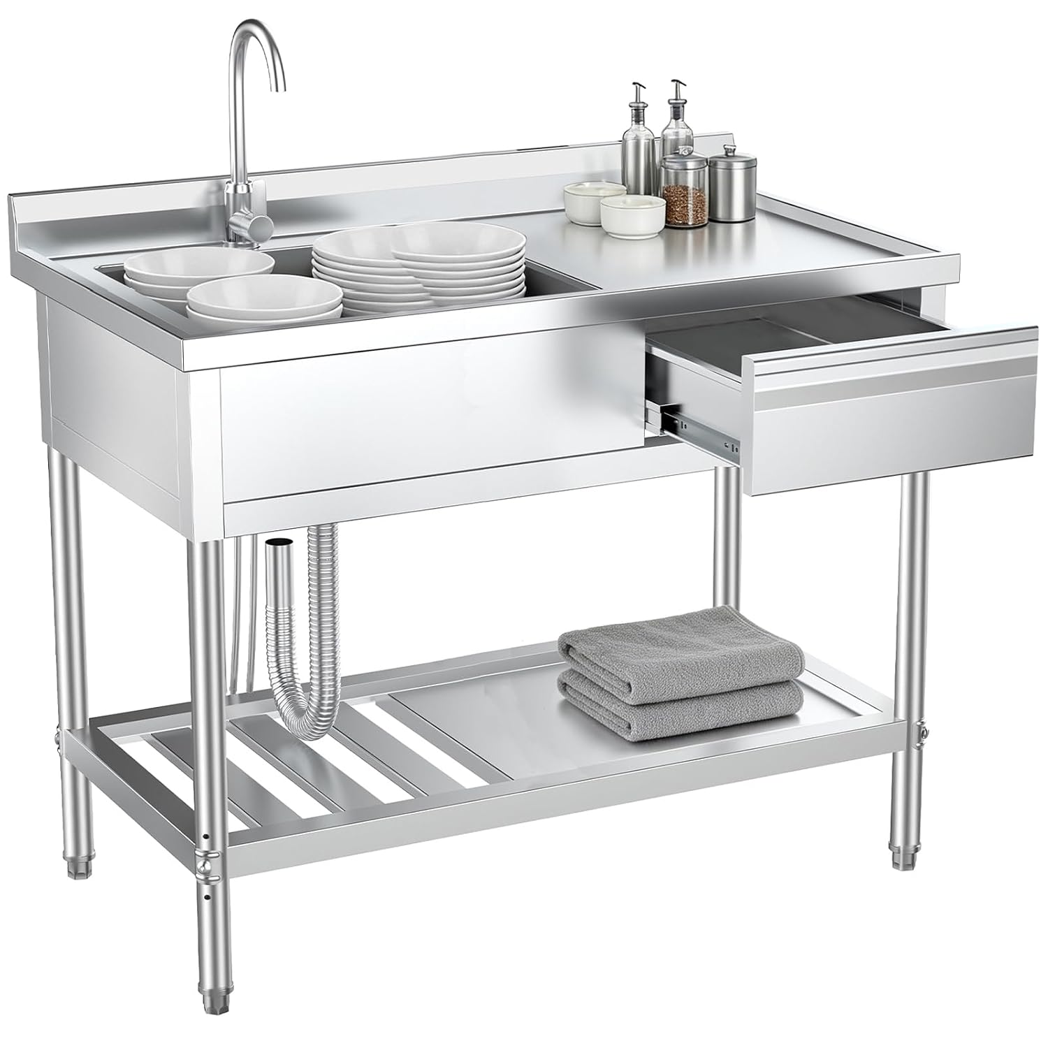 Commercial Kitchen Plumbing - RVS spoelbak met lades en sanitair,